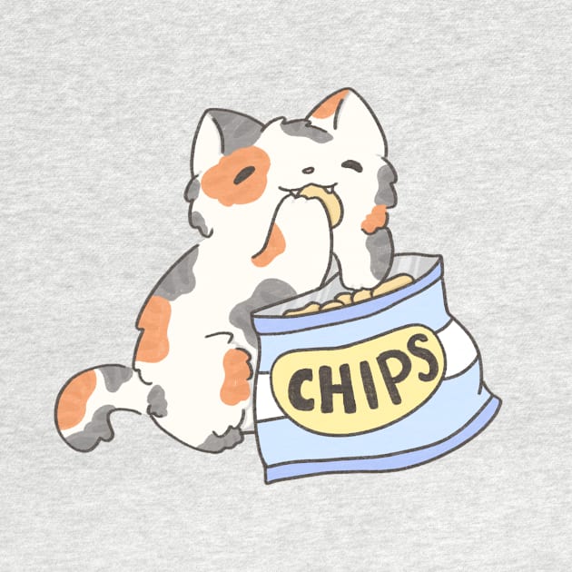 Calico snacking on chips by IcyBubblegum